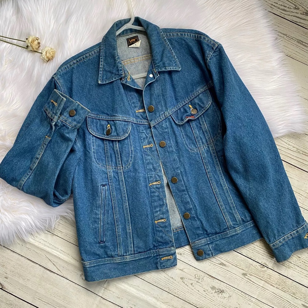Vintage Lee Jean Trucker Jacket PATD 15348 Mens Large Medium Lightwash
